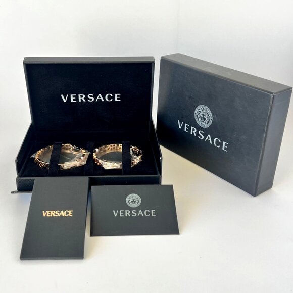 Versace Logo Hoop Earrings Gold Tone - Picture 9 of 10